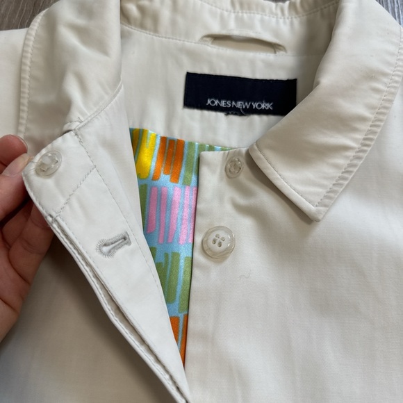 Jones New York 90s Cream Trench Coat Button Up Cotton Blend With Lining Size M - Picture 9 of 16
